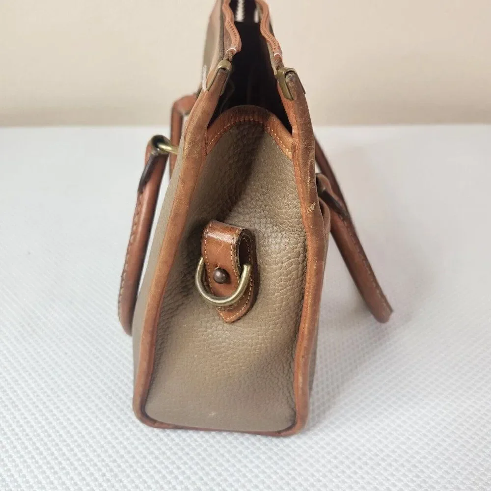 Vintage Dooney & Bourke Satchel Bag Taupe Tan Brown All Weather Leather Handbag